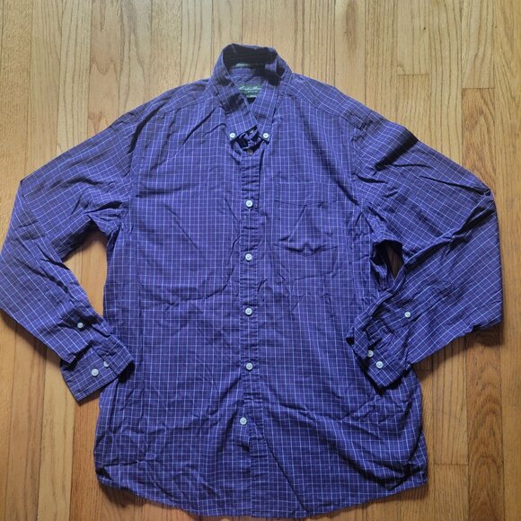 Eddie Bauer Mens Wrinkle Resistant Relaxed Fit Button-Down Shirt Purple Check Si - Picture 1 of 4